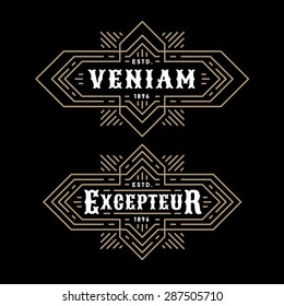 luxury art deco classic golden linear monochrome minimal hipster geometric vintage vector frame , border , label  for your logo badge or crest with starburst