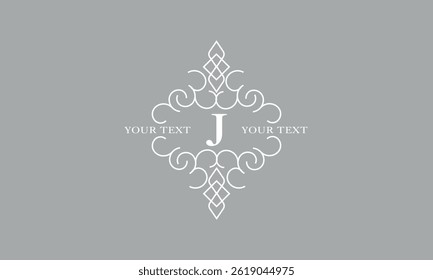 Luxury art deco classic linear logo with initial J. Vector monogram, frame, border, label for your logo, badge or emblem