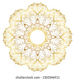 Luxury Art Deco Floral Pattern. Mandala Design. Vector Illustration. Oriental Pattern. Indian, Moroccan, Mystic, Ottoman Motifs. Anti-Stress Therapy Pattern. Gold color.