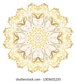 Luxury Art Deco Floral Pattern. Mandala Design. Vector Illustration. Oriental Pattern. Indian, Moroccan, Mystic, Ottoman Motifs. Anti-Stress Therapy Pattern. Gold color.