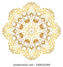 Luxury Art Deco Floral Pattern. Mandala Design. Vector Illustration. Oriental Pattern. Indian, Moroccan, Mystic, Ottoman Motifs. Anti-Stress Therapy Pattern. Gold color.