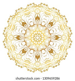 Luxury Art Deco Floral Pattern. Mandala Design. Vector Illustration. Oriental Pattern. Indian, Moroccan, Mystic, Ottoman Motifs. Anti-Stress Therapy Pattern. Gold color.