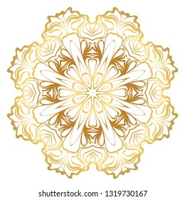 Luxury Art Deco Floral Pattern. Mandala Design. Vector Illustration. Oriental Pattern. Indian, Moroccan, Mystic, Ottoman Motifs. Anti-Stress Therapy Pattern. Gold color.