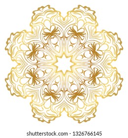 Luxury Art Deco Floral Pattern. Mandala Design. Vector Illustration. Oriental Pattern. Indian, Moroccan, Mystic, Ottoman Motifs. Anti-Stress Therapy Pattern. Gold color.