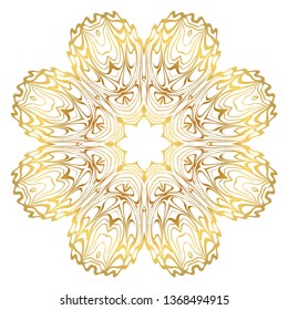 Luxury Art Deco Floral Pattern. Mandala Design. Vector Illustration. Oriental Pattern. Indian, Moroccan, Mystic, Ottoman Motifs. Anti-Stress Therapy Pattern. Gold color.