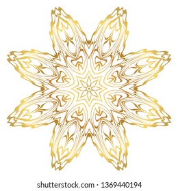 Luxury Art Deco Floral Pattern. Mandala Design. Vector Illustration. Oriental Pattern. Indian, Moroccan, Mystic, Ottoman Motifs. Anti-Stress Therapy Pattern. Gold color.