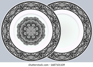 Luxury Art Deco Floral Pattern for Plate. Mandala Design. Vector Illustration. Oriental Pattern. 