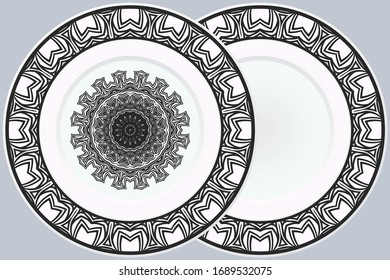 Diseño floral Art Déco de lujo para el Plate. Mandala Design. Ilustración vectorial. Patrón oriental. 