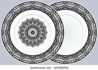 Luxury Art Deco Floral Pattern for Plate. Mandala Design. Vector Illustration. Oriental Pattern. 