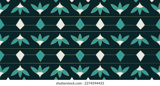 Luxury art deco seamless pattern background vector. Abstract elegant art nouveau with delicate geometric floral shape and gold line decorative minimalist texture. Design for wallpaper, banner, card.