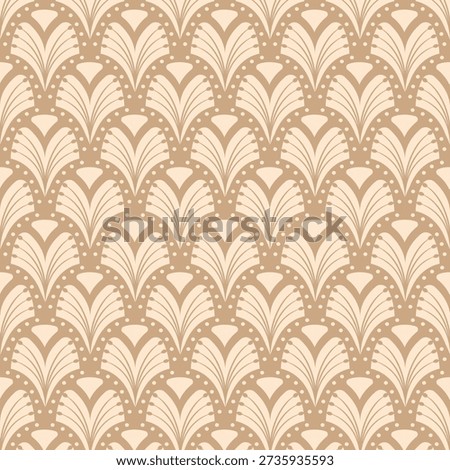 Luxury Art Deco seamless pattern with elegant fan and leaf motifs in beige and brown