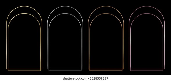 Luxo Art deco brilhante arco quadro definido em cores de metais preciosos - prata de platina, bronze, rosa e ouro amarelo. Ilustração editável do vetor de traçado