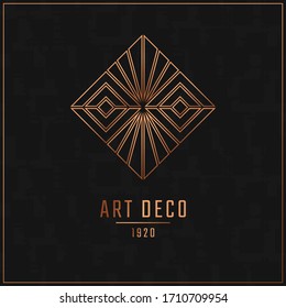 Luxury Art Deco style. Vector logo concept. Premium perfume design. Golden gradient, black grunge background. Imperial sign. Art Deco logotype.