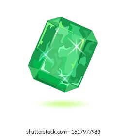 Luxury asscher cut green emerald. Natural sparkling mineral precious stone.