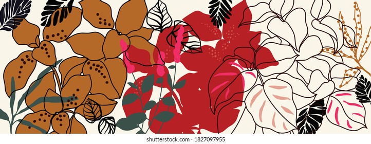 Luxury autumn background vector with golden metallic decorate wall art
