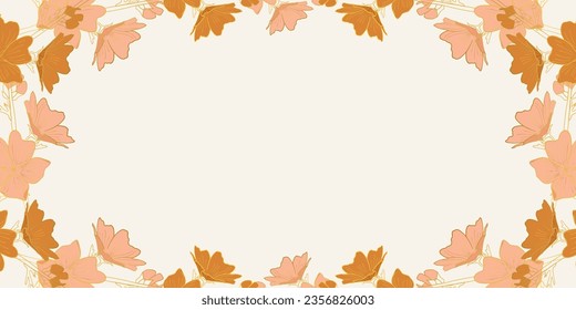 luxury autumn flower with gold line background vector. Botanical background. Suitable for wall framed prints, wall art, invitation, canvas prints, poster, home decor, cover, wallpaper