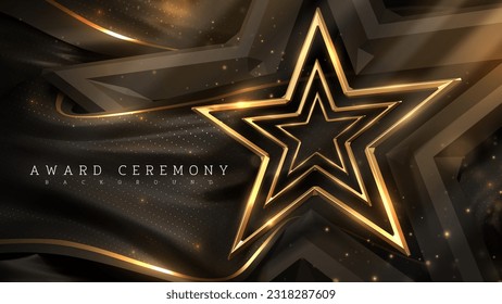 Lujo de la ceremonia de entrega de premios con marco de estrella dorada y efectos destacados y decoración de bokeh.