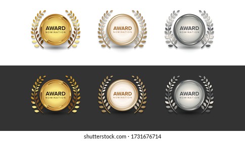 Juego de logotipo de lujo. Juego de nominaciones de premios oro, plata y bronce