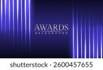 Luxury Awards Ceremony Background with Radiant Neon Glow and Elegant Prestige Spotlights, Featuring Light Beams on a Dark Purple Theme.