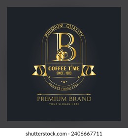 Luxury B Letter Coffee bean logo design elements vector sign. B Letter logo for corporate identity. coffee bean logo ,luxury letter logo.