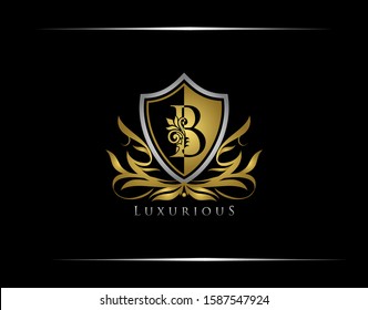 Luxury B Letter Golden Shield Logo Icon