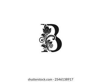 Logotipo de letra B dibujado a mano de lujo. Elegante logotipo floral y adornado B. Diseño caligráfico personalizado. Antiguas y Diseño Sofisticado. Atemporal, estilo real, refinado y con clase. Arte de logotipo personalizado hecho a mano.