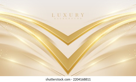 Luxury background with 3d golden curve lines elements with bokeh decorations and sparkling lights. Vector illustration.