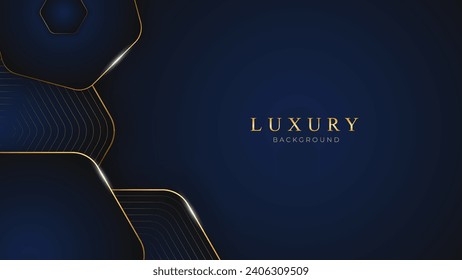 Luxury Background 3D style. Blue and Gold Abstract Background with Golden lines. Dark Blue Deluxe and Elegant Background Vector Illustration for flyer, banner and poster.