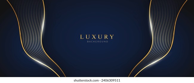 Luxury Background 3D style. Blue and Gold Abstract Background with Golden lines. Dark Blue Deluxe and Elegant Background for Cover, advertisement and website header Vector Illustration