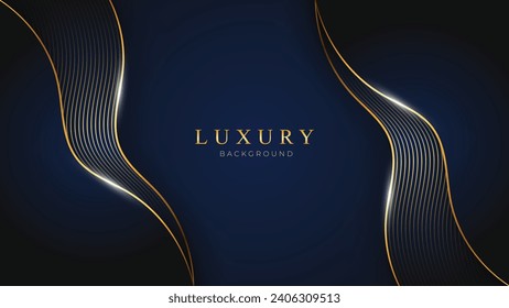 Luxury Background 3D style. Blue and Gold Abstract Background with Golden lines. Dark Blue Deluxe and Elegant Background Vector Illustration for flyer, banner and poster.