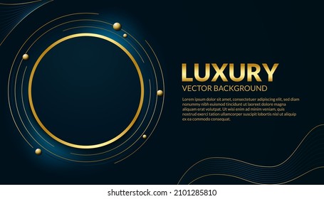 Luxury background abstract banner in dark blue and gold color with copy space