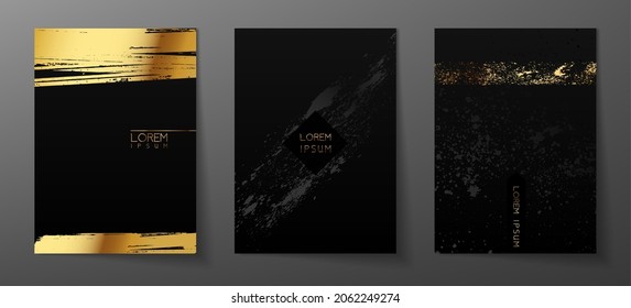 Luxury background, Abstract decoration, golden pattern, halftone gradients, Vector illustration. Black, gold lines, waves. Cover template, geometric shapes, modern minimal banner.