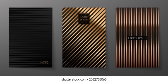 Luxury background, Abstract decoration, golden pattern, halftone gradients, Vector illustration. Black, gold lines, waves. Cover template, geometric shapes, modern minimal banner.