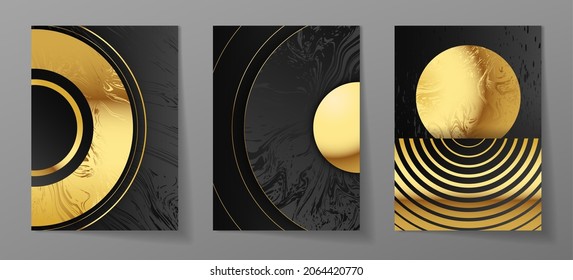 Luxury background, Abstract decoration, golden pattern, halftone gradients, Vector illustration. Black, gold lines, waves. Cover template, geometric shapes, modern minimal banner.