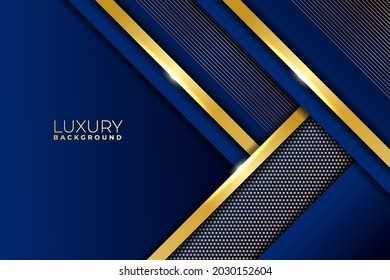 Luxury Background Abstract Diagonal Overlapped Geometric Shiny Gold with Blue Navy