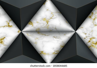 Luxury background, Abstract marble decoration, golden pattern. Luxury Black White Gold Marble texture background with 3d geometric shape composition.