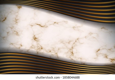 Luxuriöser Hintergrund, abstrakter Marmordekor, goldenes Muster. Luxuriöser schwarzer weißer Marmor-Textur-Hintergrund mit gewellter Linienkomposition.