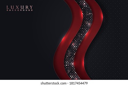 Luxury background with abstract paper shape. Red and black color overlap texture golden light element glitters decoration. Vector graphic can use for greeting card, invitation, banner party, poster