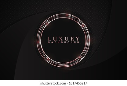 Fondo de lujo con forma de papel abstracto. El color negro solapa textura de elementos de luz dorada luce la decoración. El gráfico vectorial se puede usar para tarjeta de saludo, invitación, banner party, portada