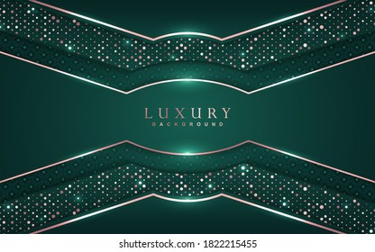 Luxury background with abstract paper shape. Green color overlap texture golden light element glitters decoration. Vector graphic can use for greeting card, invitation, banner party, cover frame