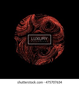 Luxury background with abstract sphere of shiny red ruby glitters. Vector illustration of glittering swirled stripes texture