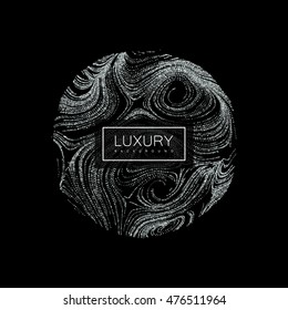 Luxury background with abstract sphere of shiny silver glitters. Vector illustration of glittering swirled stripes texture