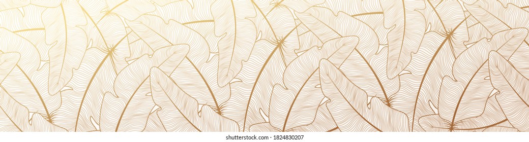 Luxury background for banner or header or wallpaper with golden feathers on white.