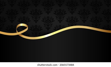 Luxury background. Black damask background with gold ribbon.. Blank vip background, vector illustration.