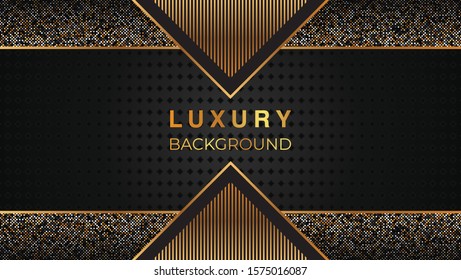 Luxury background black gold with halftone pattern and glowing gold texture