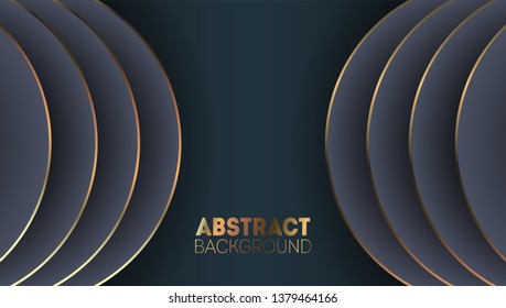 Luxury background with black and golden circles. Abstract realistic decoration for posters, placards, brochures, banners, web pages, headers, covers, and other