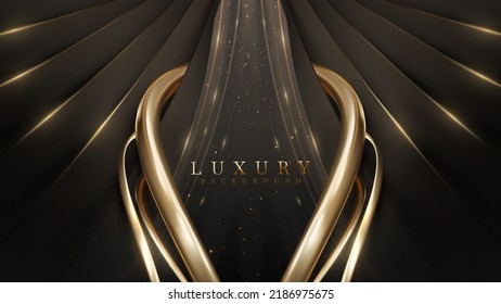 Luxury background and black ribbon decoration and realistic golden curve line with glitter light effect elements and bokeh.