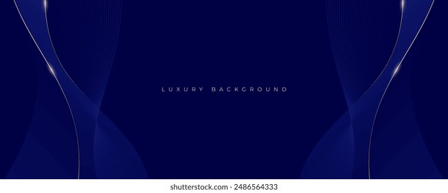 Luxury background. Blue modern shape, gold line decoration design vector.