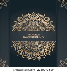 Plantilla de tarjeta de fondo de lujo. Patrón real de Mandala dorada. Diseño oriental para la invitación a la fiesta de Navidad, boda, saludo de Año Nuevo, salón de belleza, salven la fecha.
