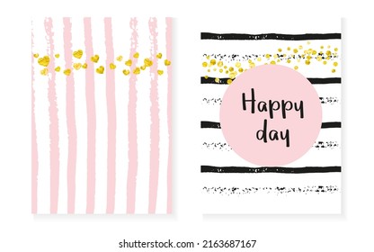 Luxury Background. Celebration Particles Set. Stripe Festive Offer. Pink Branding Print. Rose Effect. White Nursery Illustration. Golden Xmas Design. Pink Luxury Background